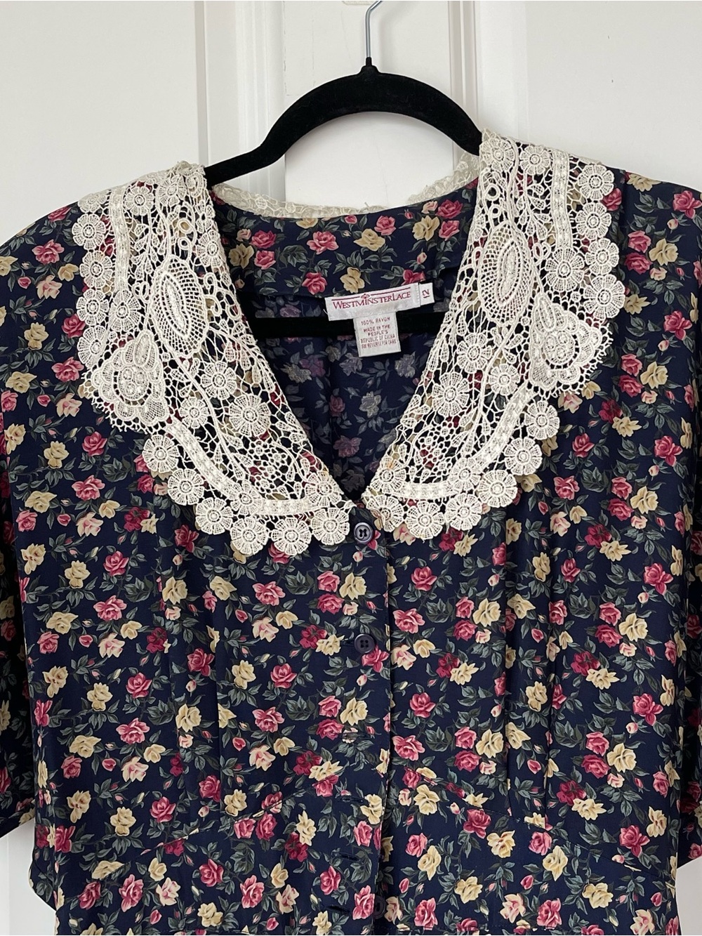 VTG Westminster Lace Floral Cottagecore Prairie Dress Lace Collar Sz 12 Granny - Picture 4 of 13